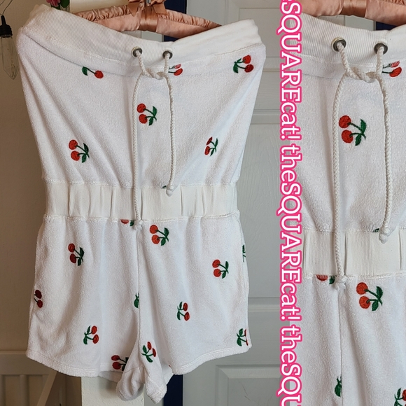 🍒 2 piece SET! Betsey Johnson cherry fruit embroidery hoodie & strapless romper - Picture 4 of 15